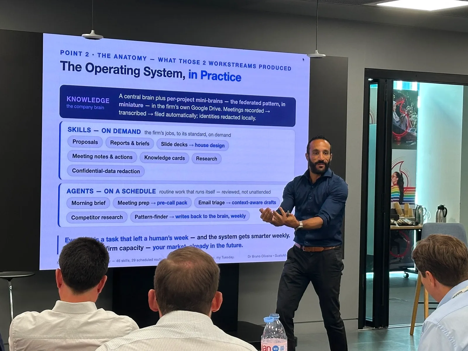 The operating system in practice — knowledge, skills and agents: the 2-person-firm install presented at the Vodafone Business UK strategy day