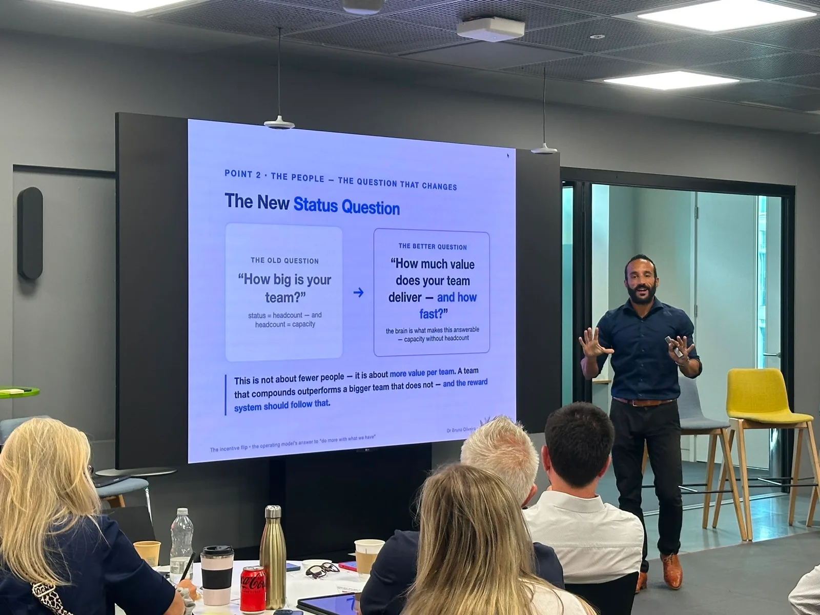 The new status question — from 'how big is your team?' to 'how much value does your team deliver, and how fast?' — at the Vodafone Business UK strategy day
